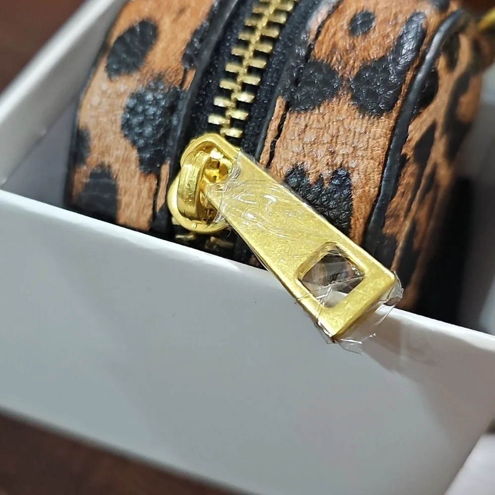 NEW Fawn Design Pacifier Case Leopard Print Faux Leather Holder Hook Zip - Picture 4 of 8